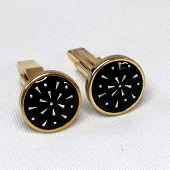 Other - Vintage 14K Gold-Filled Black Enamel and Gold Cufflinks Made In France
